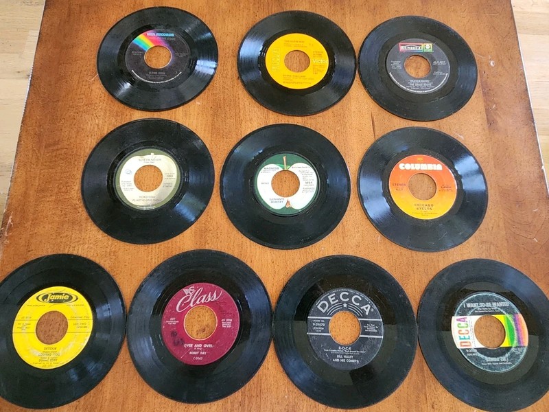 45 RPM Bundles Lot Of (10) Rock 50s-70s/ For Crafts, Playing, Decoration