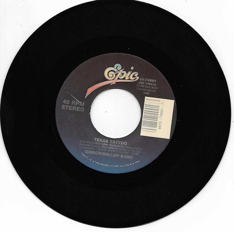 Gibson/Miller Band, Texas Tattoo/Southern Man VG+/VG 1993 Epic Records