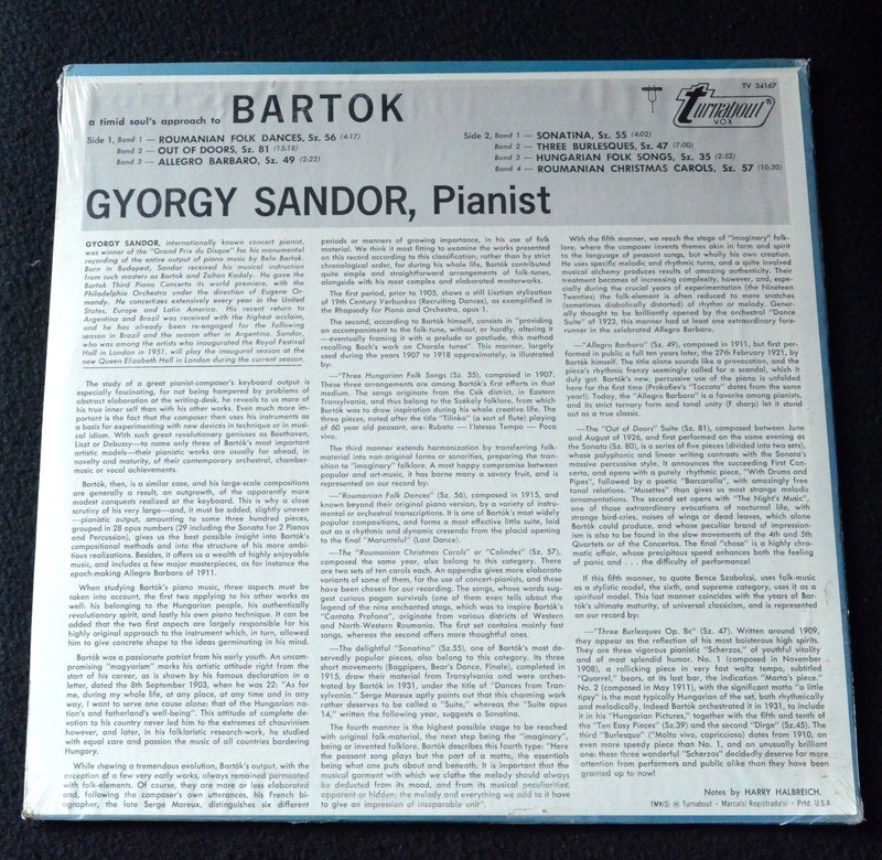 GYORGY SANDOR-A TIMID SOUL'S APPROACH TO BARTOK-1967-TV 34167-SEALED LP gallery